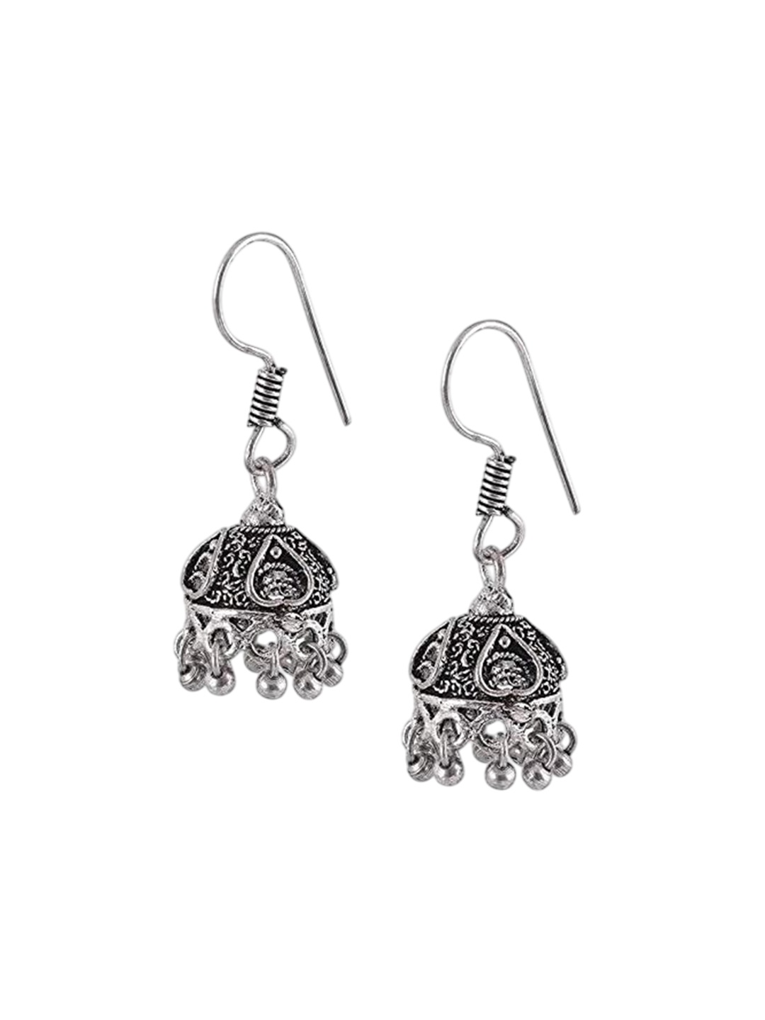 

Kezlin Silver-Plated Artificial Beaded Oxidized Dome Shaped Jhumkas