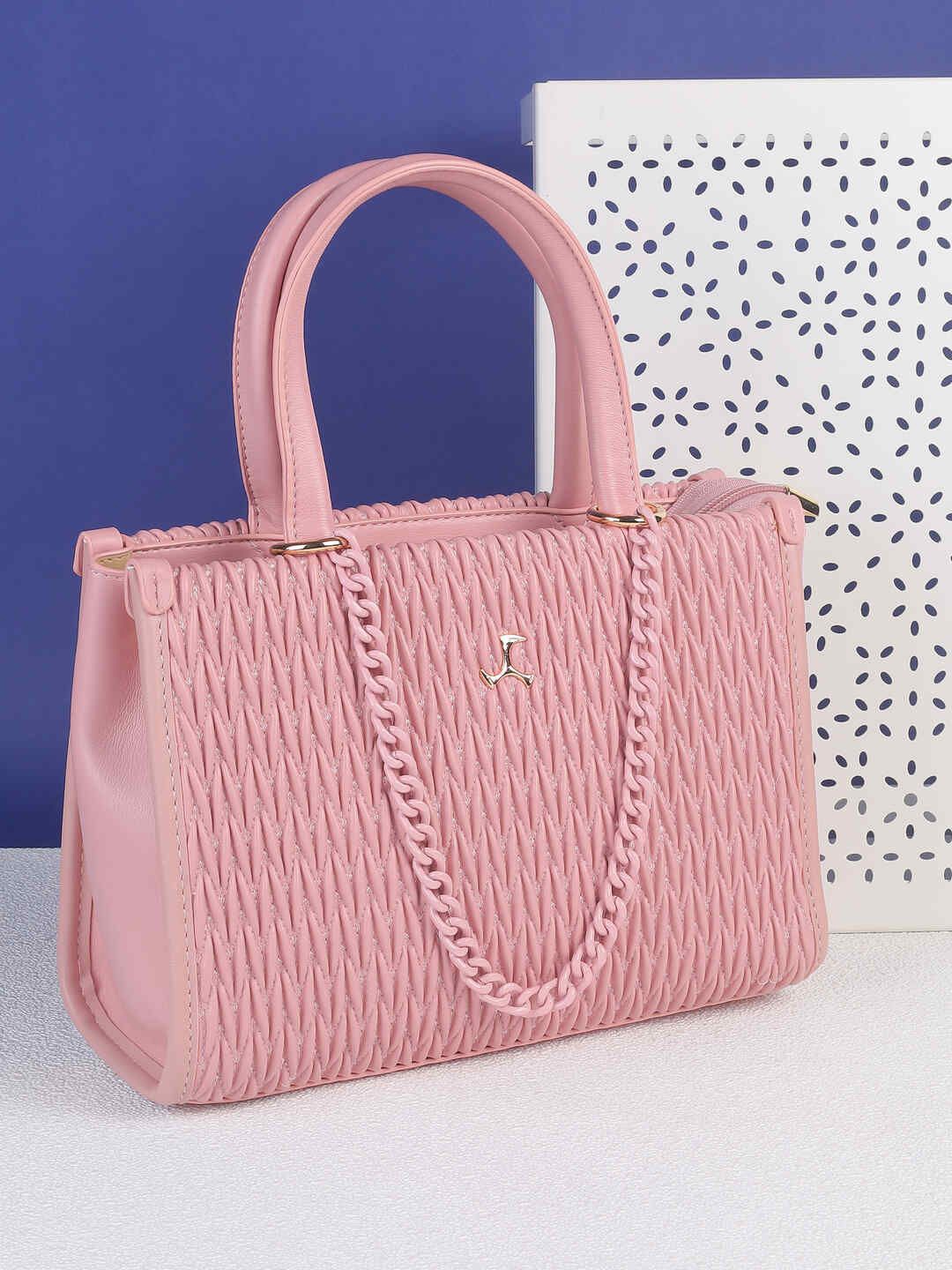 

Mochi Textured PU Shopper Satchel with Cut Work, Pink