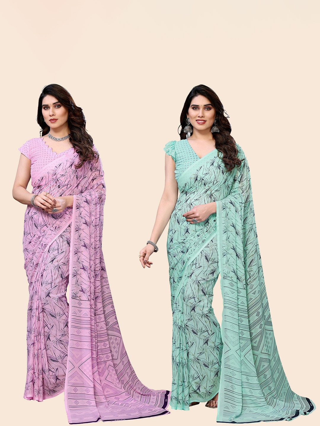 

Moda Rapido Poly Georgette Saree, Green