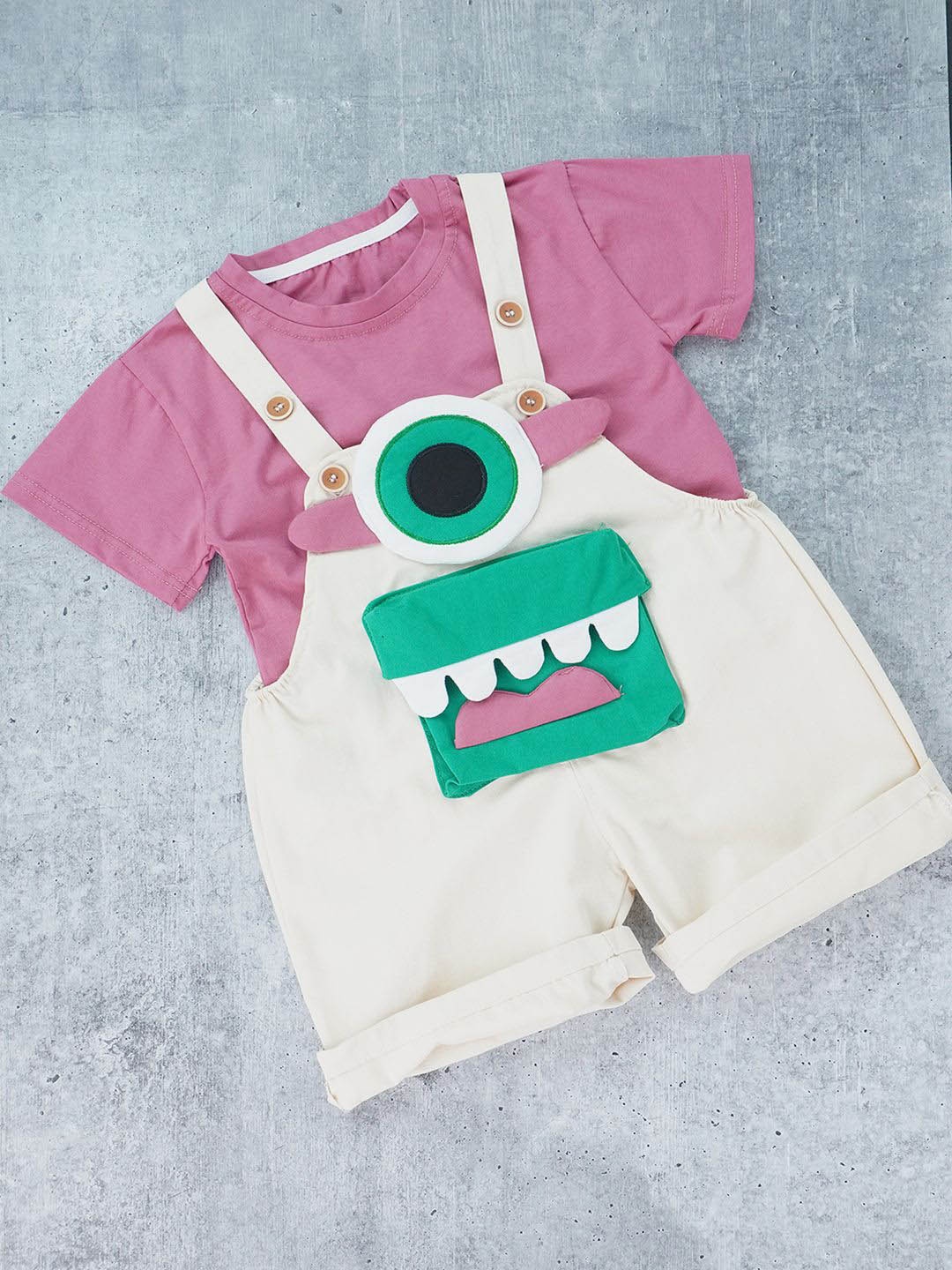 

Little Surprise Box LLP One Eye Monster Dungarees Set, Cream