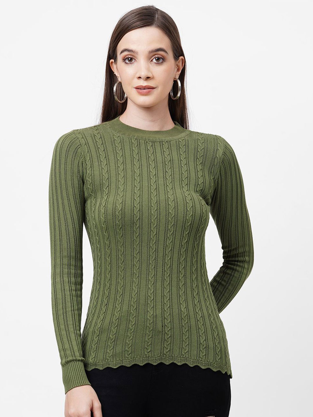 

Kraus Jeans Women Cable Knit Pullover, Olive