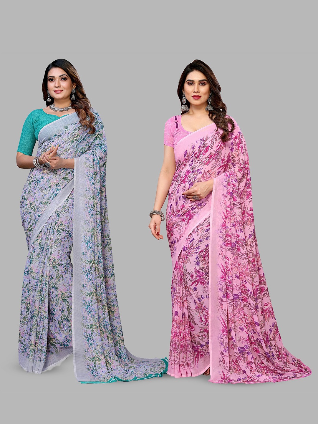 

Moda Rapido Floral Poly Georgette Saree, Pink