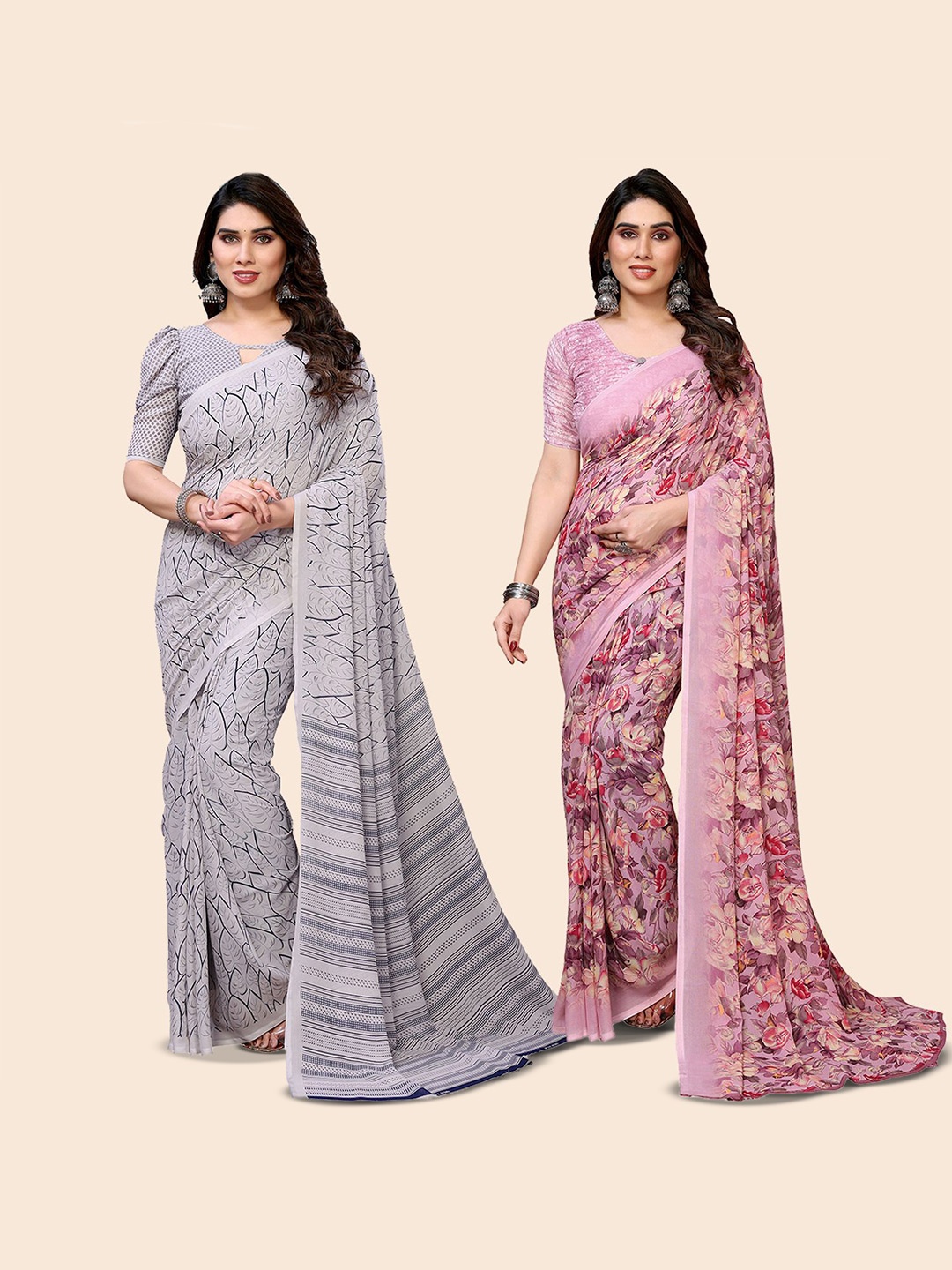 

Moda Rapido Floral Poly Georgette Saree, Grey