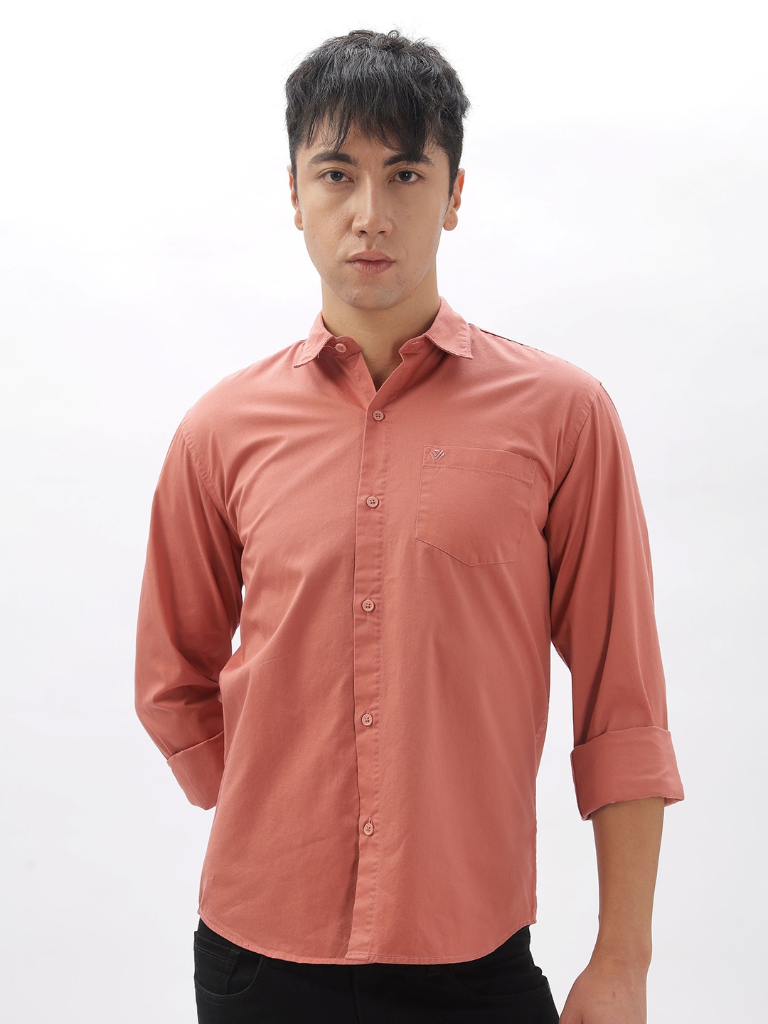 

BS BLUE SQUAD Men Slim Fit Opaque Casual Shirt, Orange