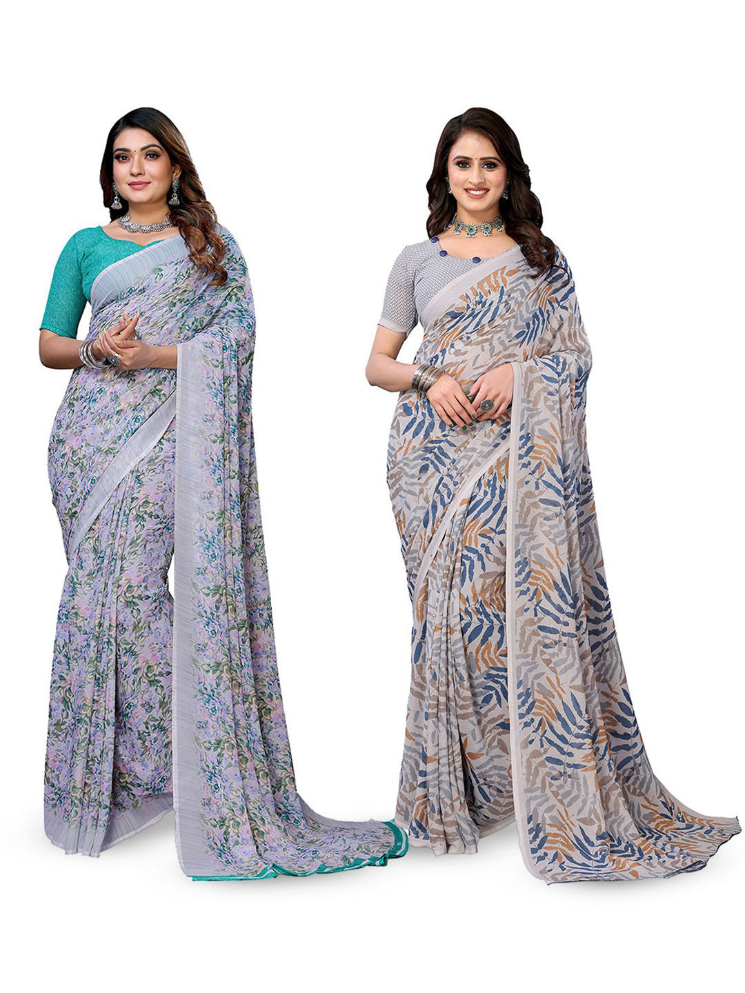 

Moda Rapido Floral Poly Georgette Saree, Grey