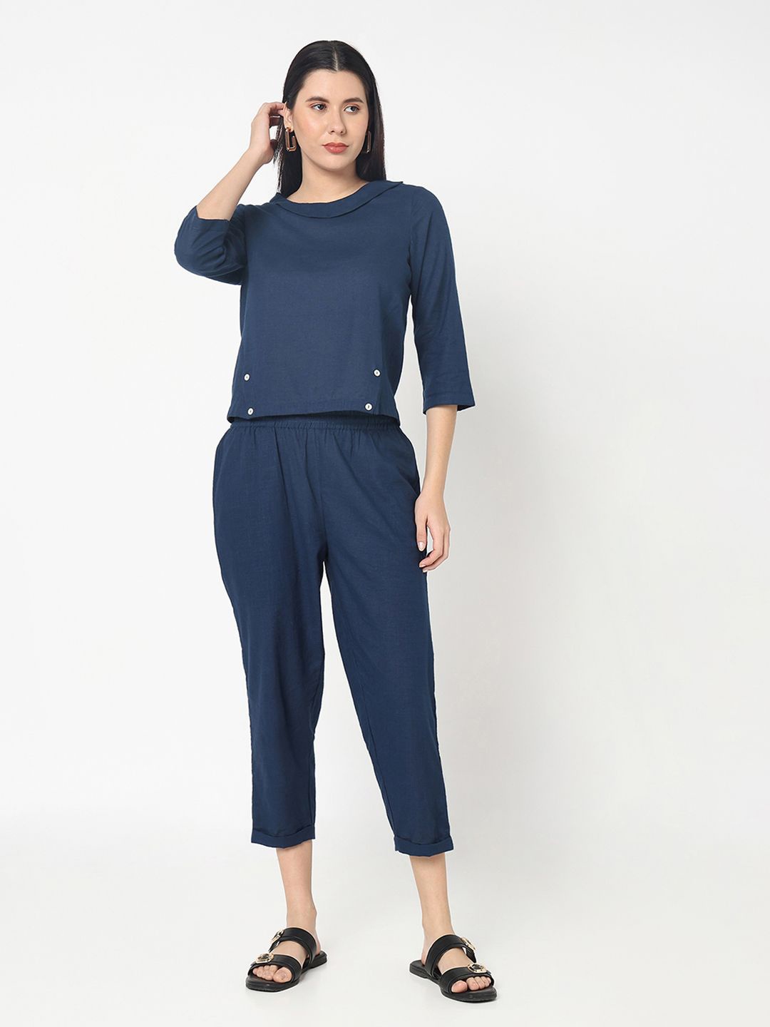 

R&B Peter Pan Collar Cotton Top, Blue