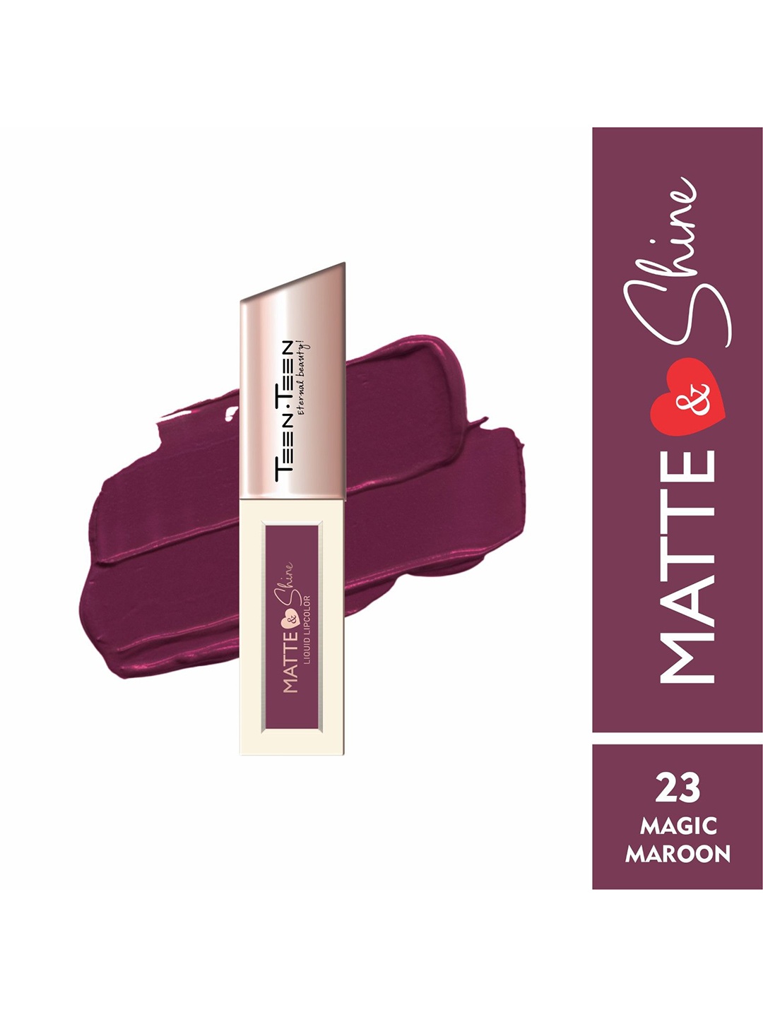 

TEEN TEEN COSMETICS Matte & Shine Liquid Lip Color Lipstick - 4 ml - Magic Maroon 23