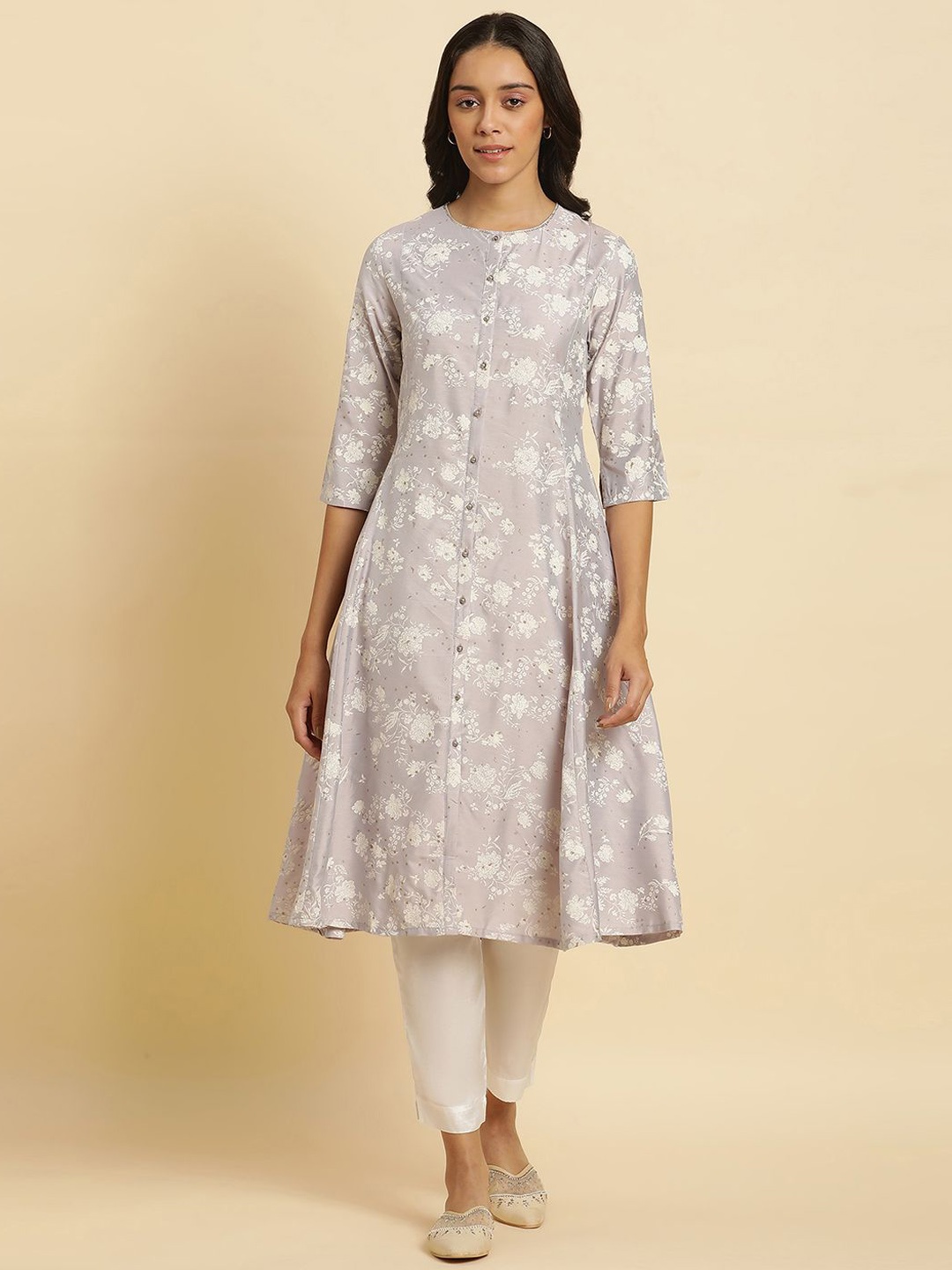 

W Women Floral Printed Regular Sequinned Kurta with Trousers, Grey