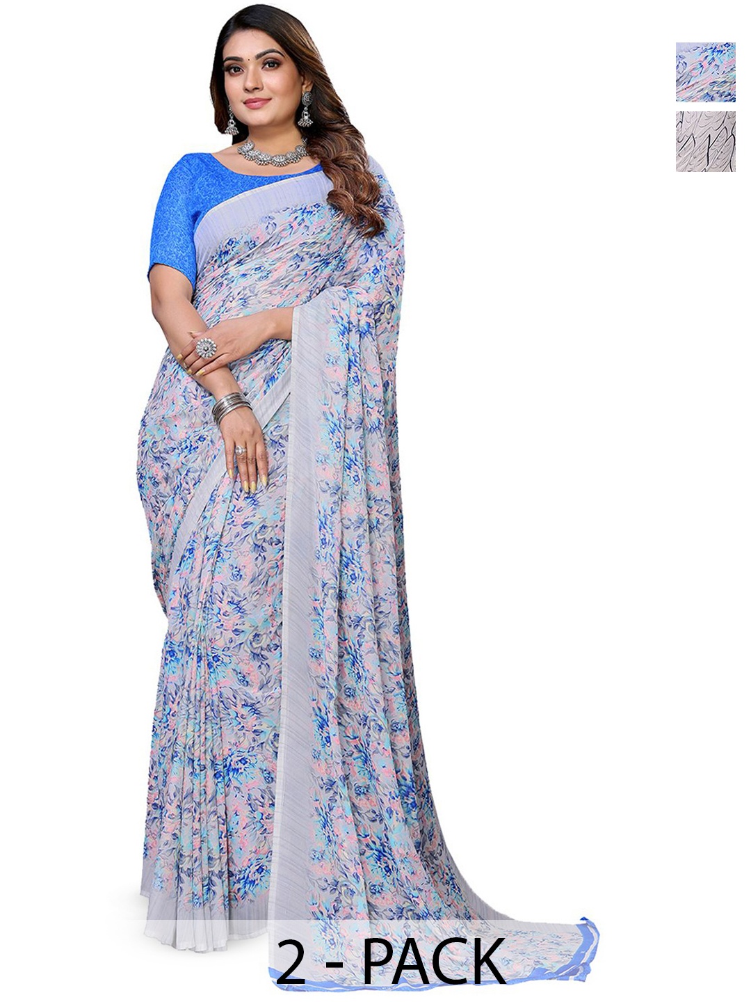 

Moda Rapido Floral Poly Georgette Saree, Blue