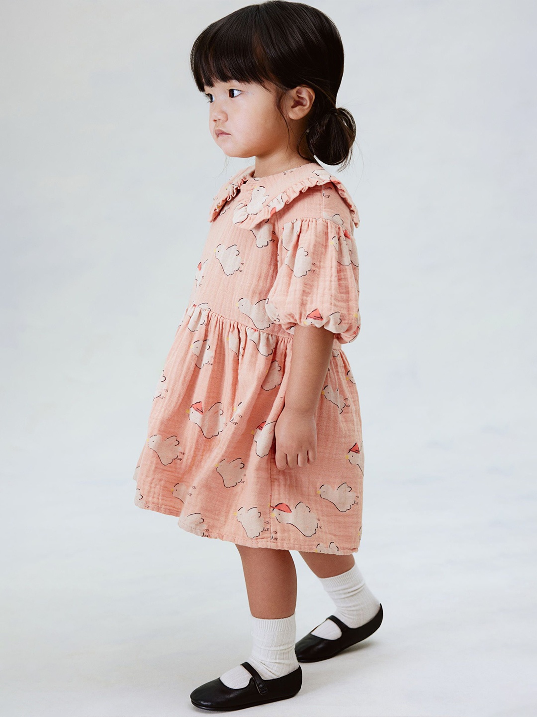 

H&M Puff-Sleeved Cotton Dress, Orange