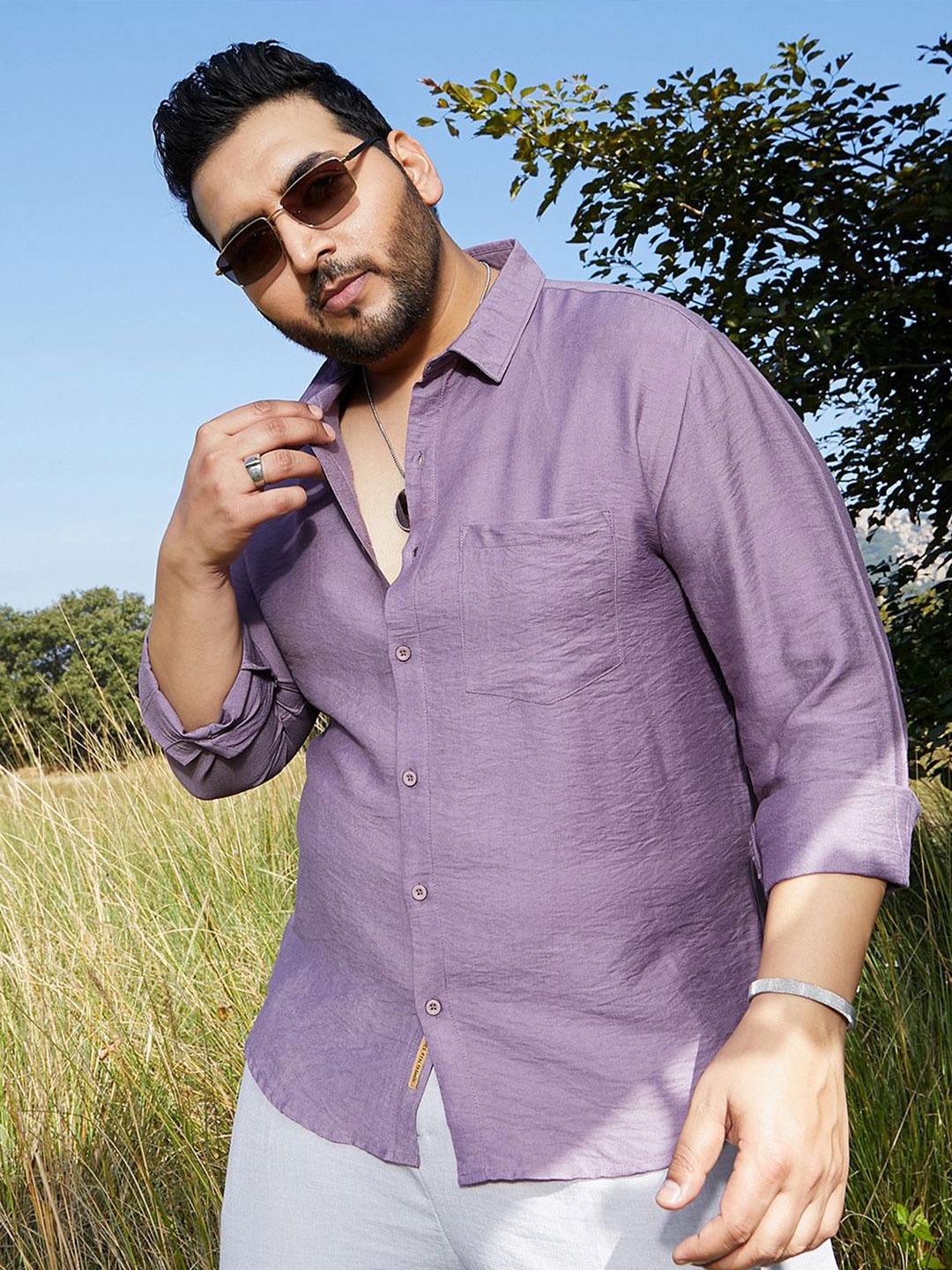 

Instafab Plus Men Comfort Opaque Casual Shirt, Purple