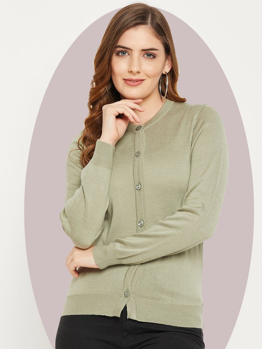 

Zigo Women Woollen Crop Cardigan, Sea green