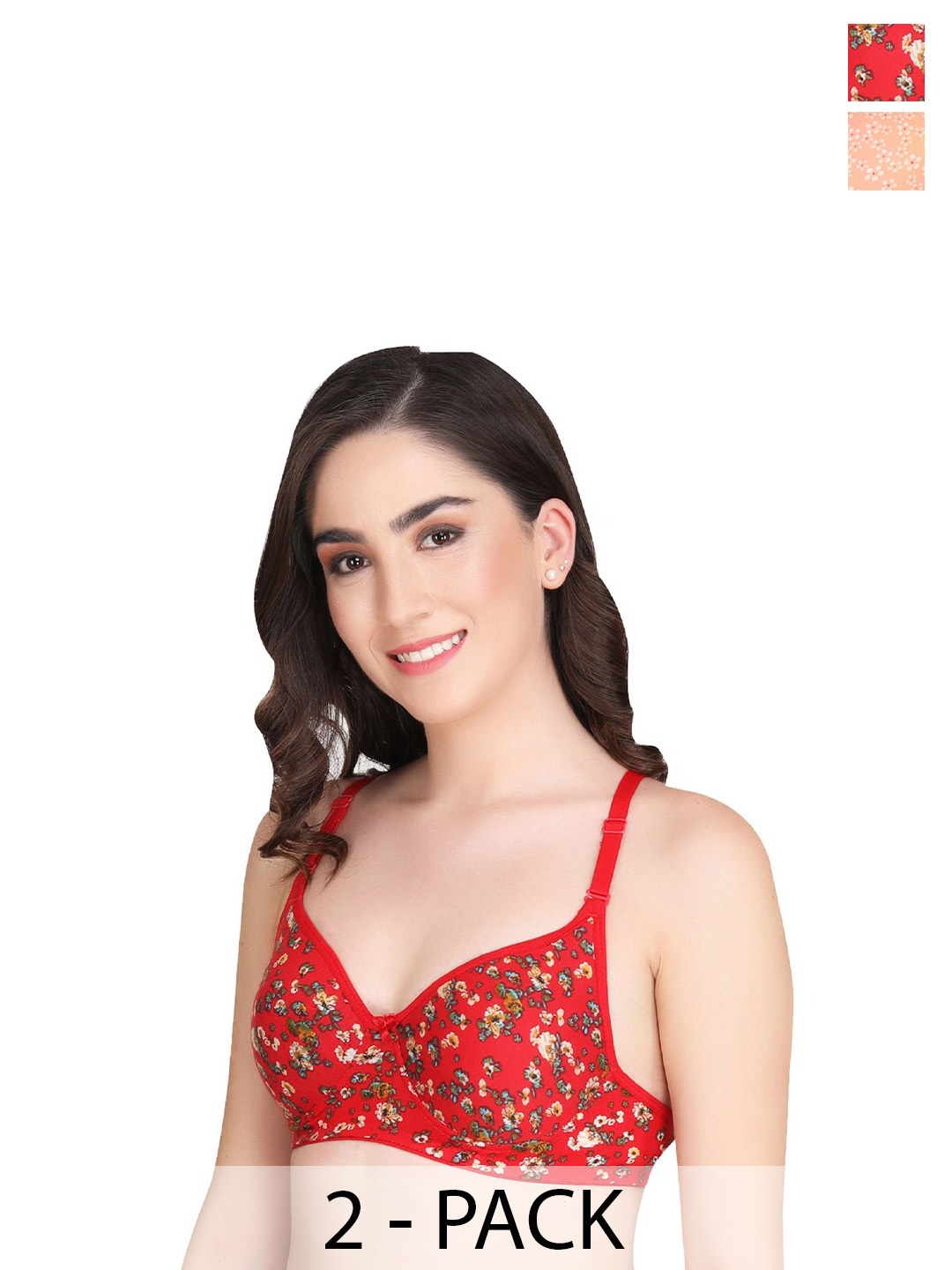 

Liigne Pack Of 2 Floral Printed Full Coverage Lightly Padded Everyday Bra, Red