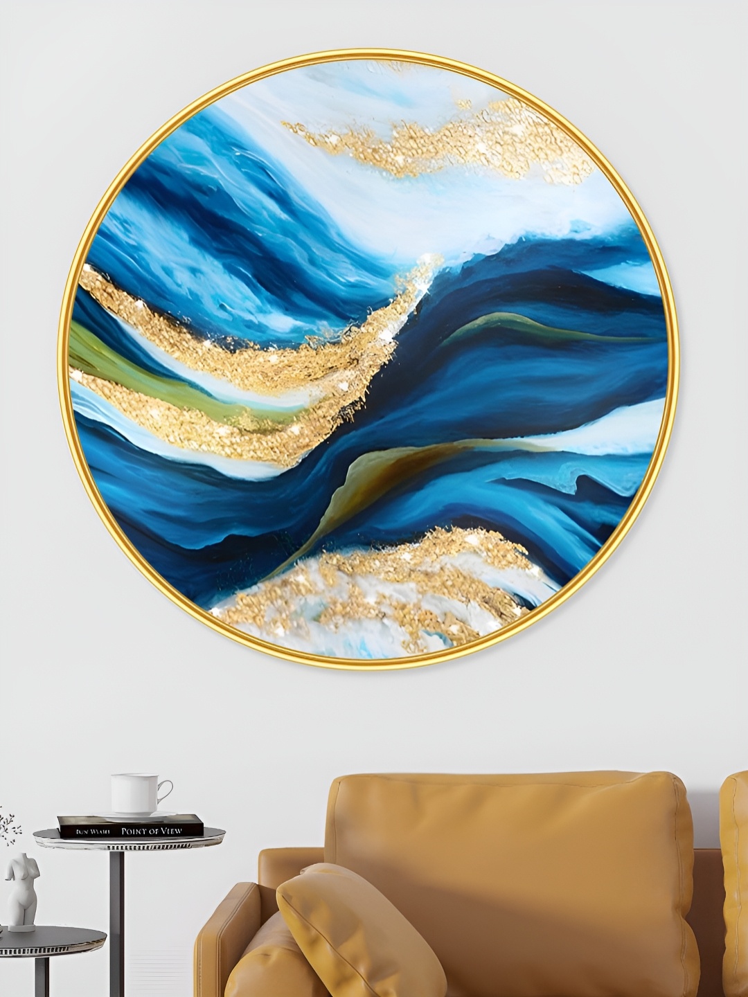 

SAF Premium Blue And Green Golden Frame Abstract Printed Wall Art