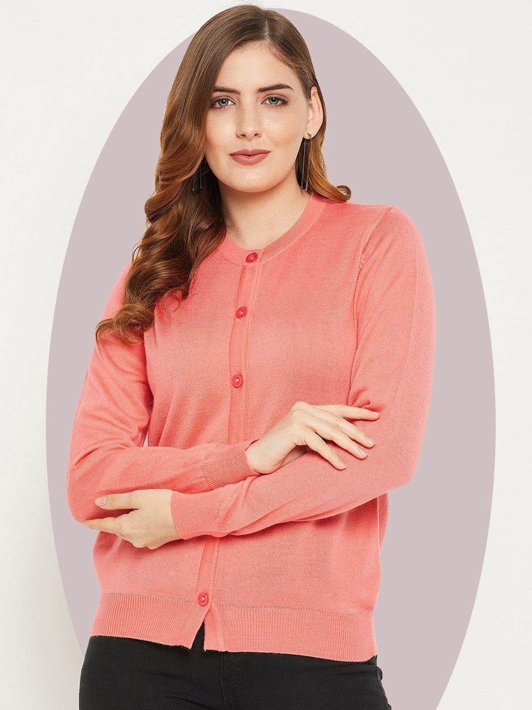 

Zigo Women Woollen Crop Cardigan, Peach