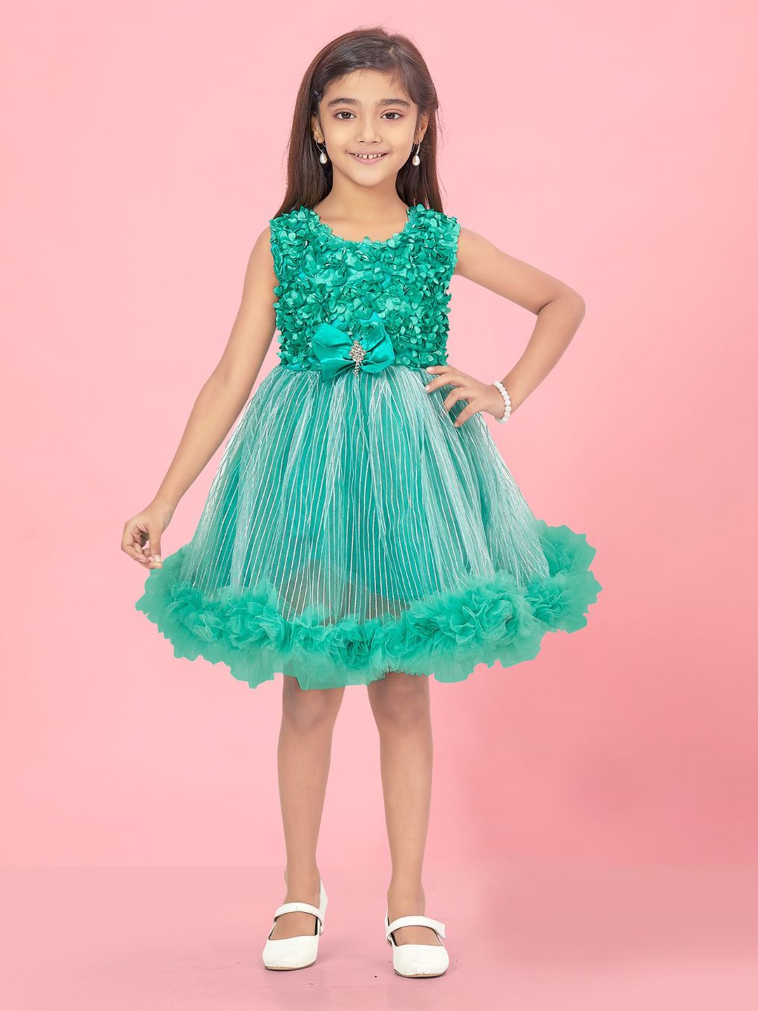 

HERE&NOW Floral Print Net Fit & Flare Dress, Green