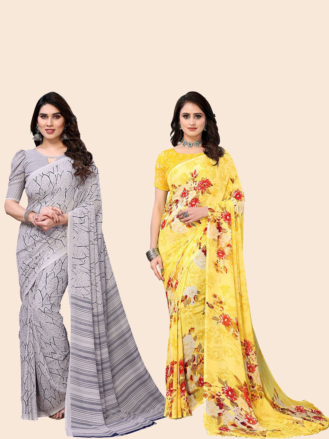 

Moda Rapido Floral Poly Georgette Saree, Yellow
