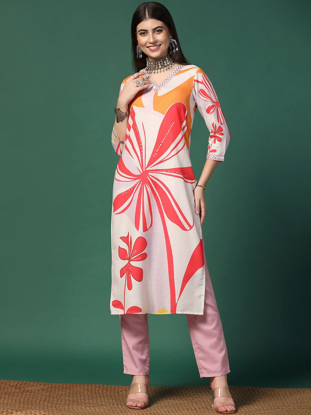 

Moda Rapido Women Floral Printed Regular Kurta with Trousers, White