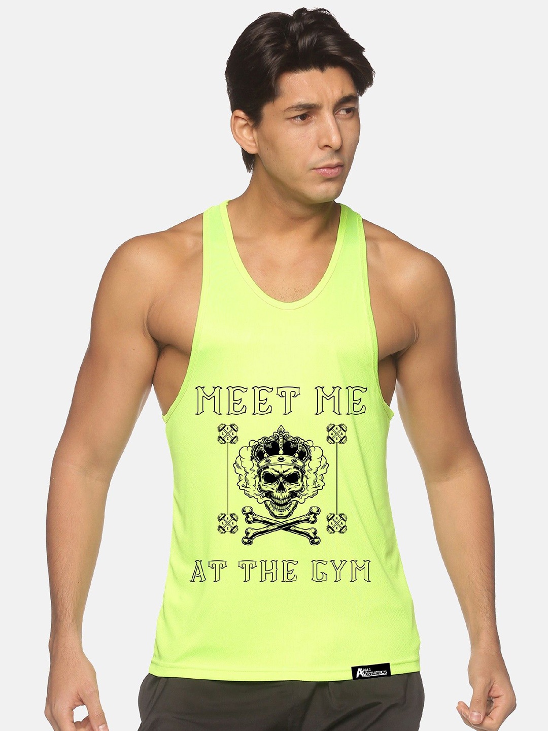 

Anax Aesthetics Men Polyester Dri-Fit Printed Sleeveless Sando Gym Vest Stringer Tank Top, Green