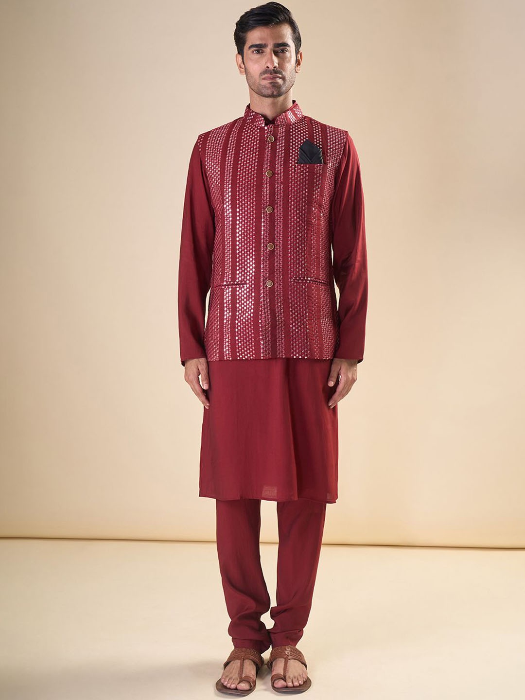 

Aryavir Malhotra Men Embellished Nehru Jackets, Maroon