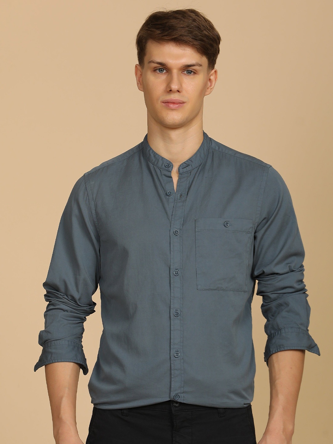 

Placido - Fine Cotton Solid Shirt - Petrol, Grey