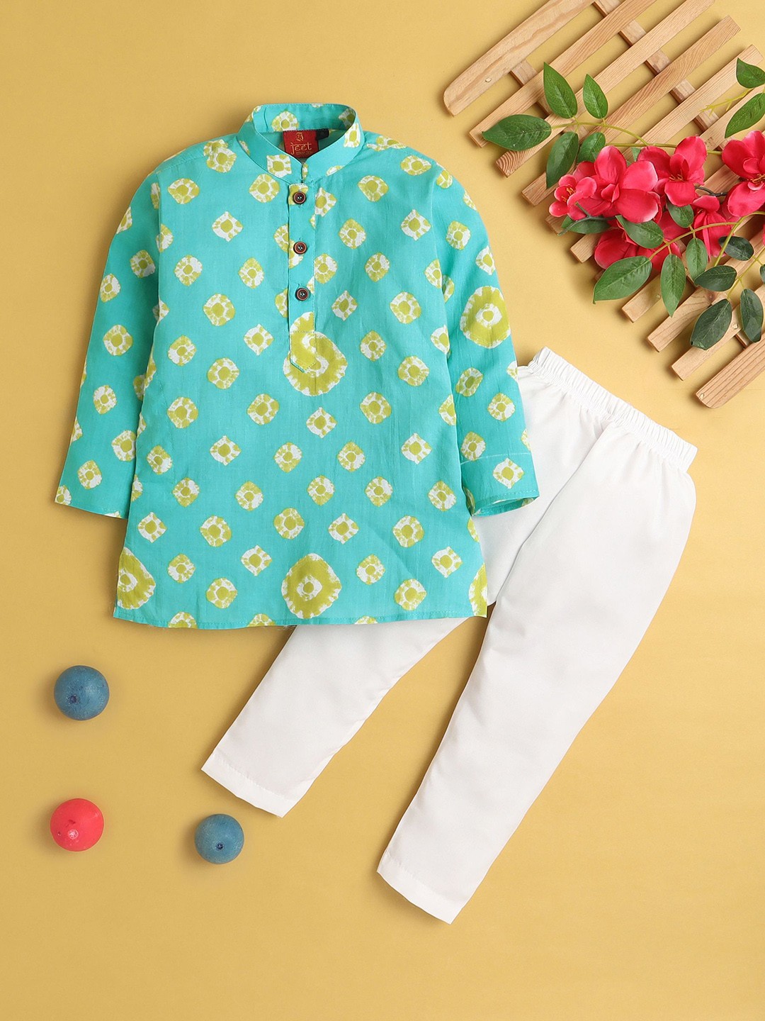 

Jeetethnics Boys Printed Regular Kurta with Pyjamas, Blue