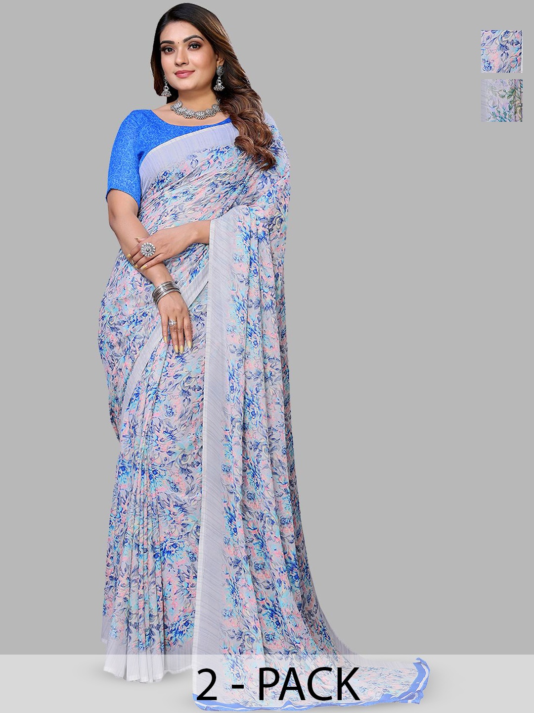 

Moda Rapido Floral Poly Georgette Saree, Blue