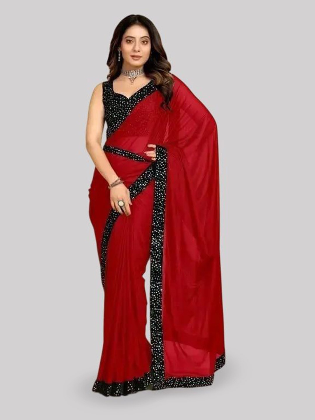 

Caracola Sequinned Saree, Red