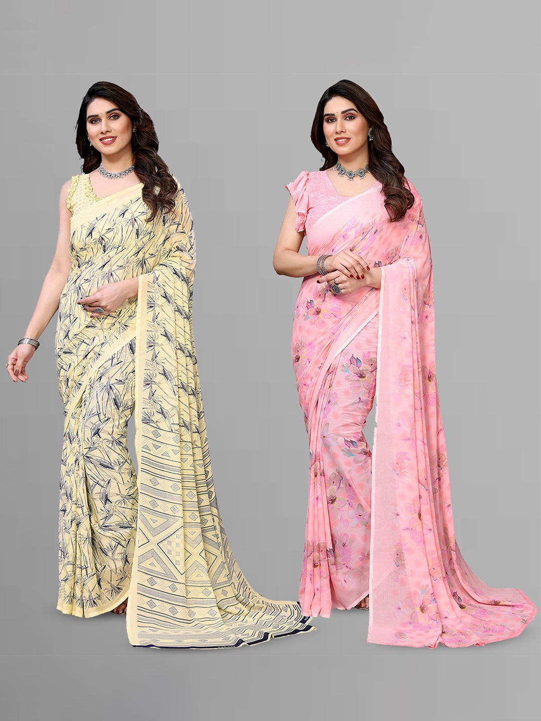 

Moda Rapido Floral Poly Georgette Saree, Pink