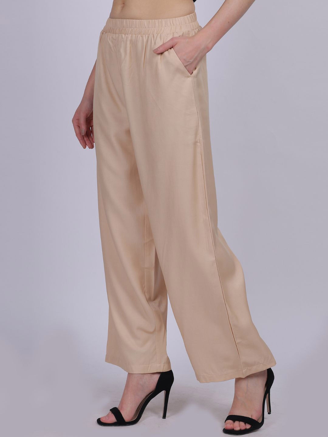 

Aumbe Women Loose Fit Pleated Culottes Trousers, Beige