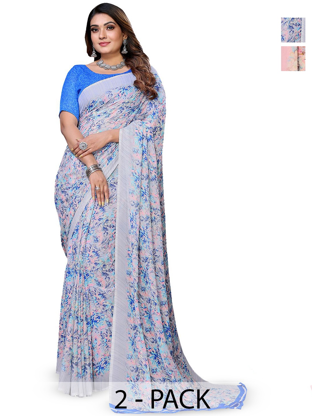

Moda Rapido Floral Poly Georgette Saree, Blue