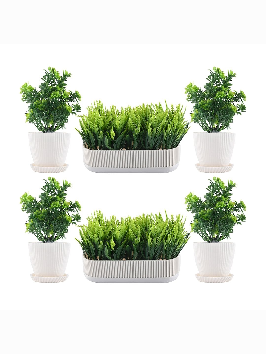 

Kuber Industries White & Green 6 Pieces Succulent Artificial Plant With Pot