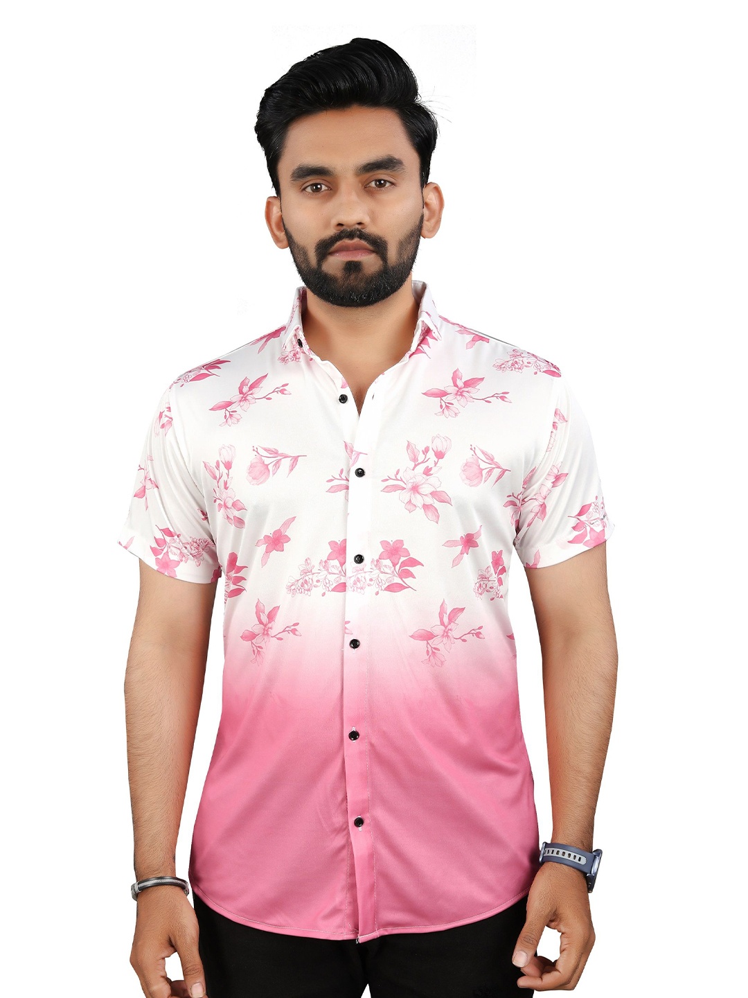 

Fashion FRICKS Men Classic Floral Opaque Printed Casual Shirt, Pink