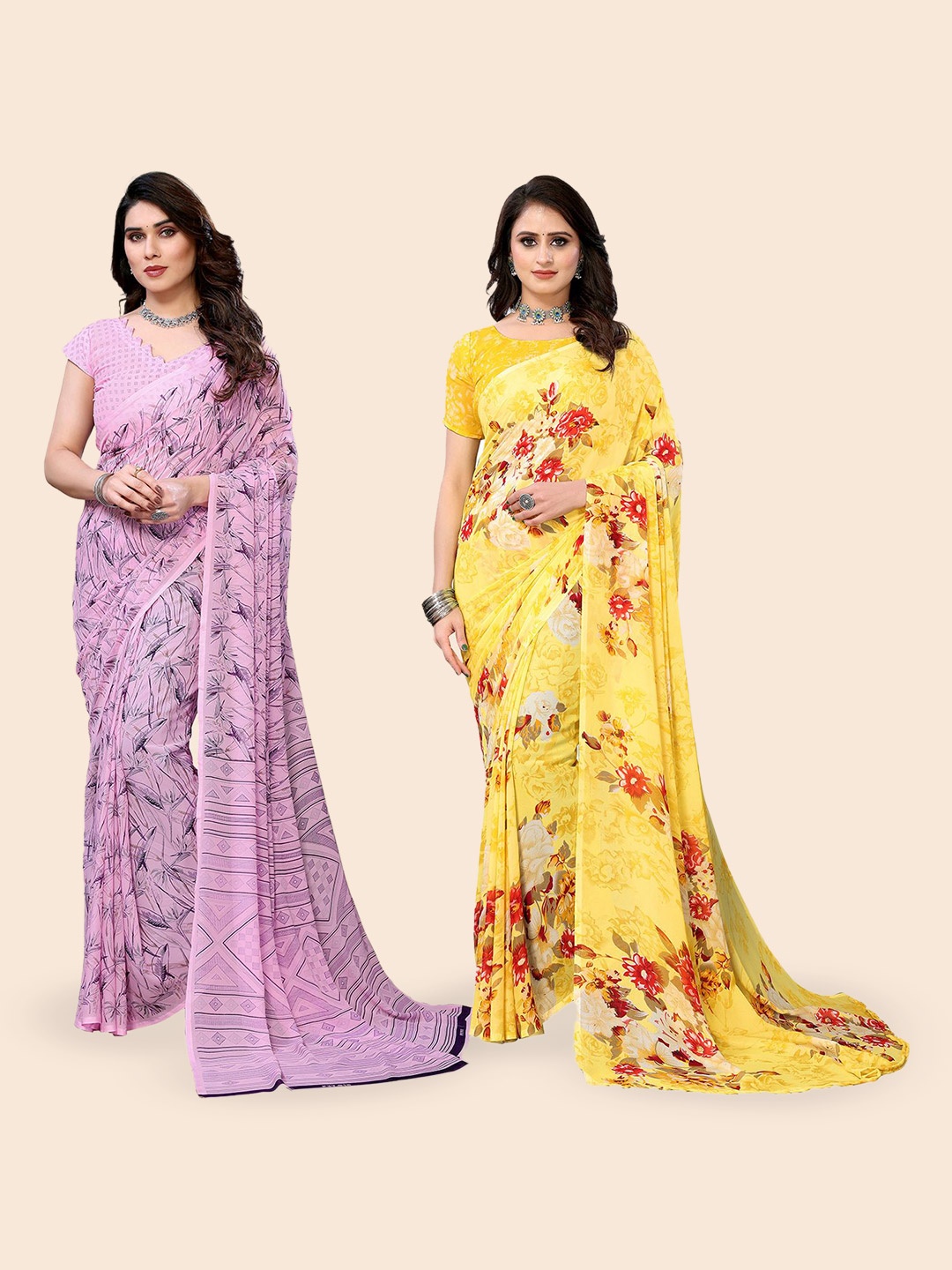 

Moda Rapido Floral Poly Georgette Saree, Pink