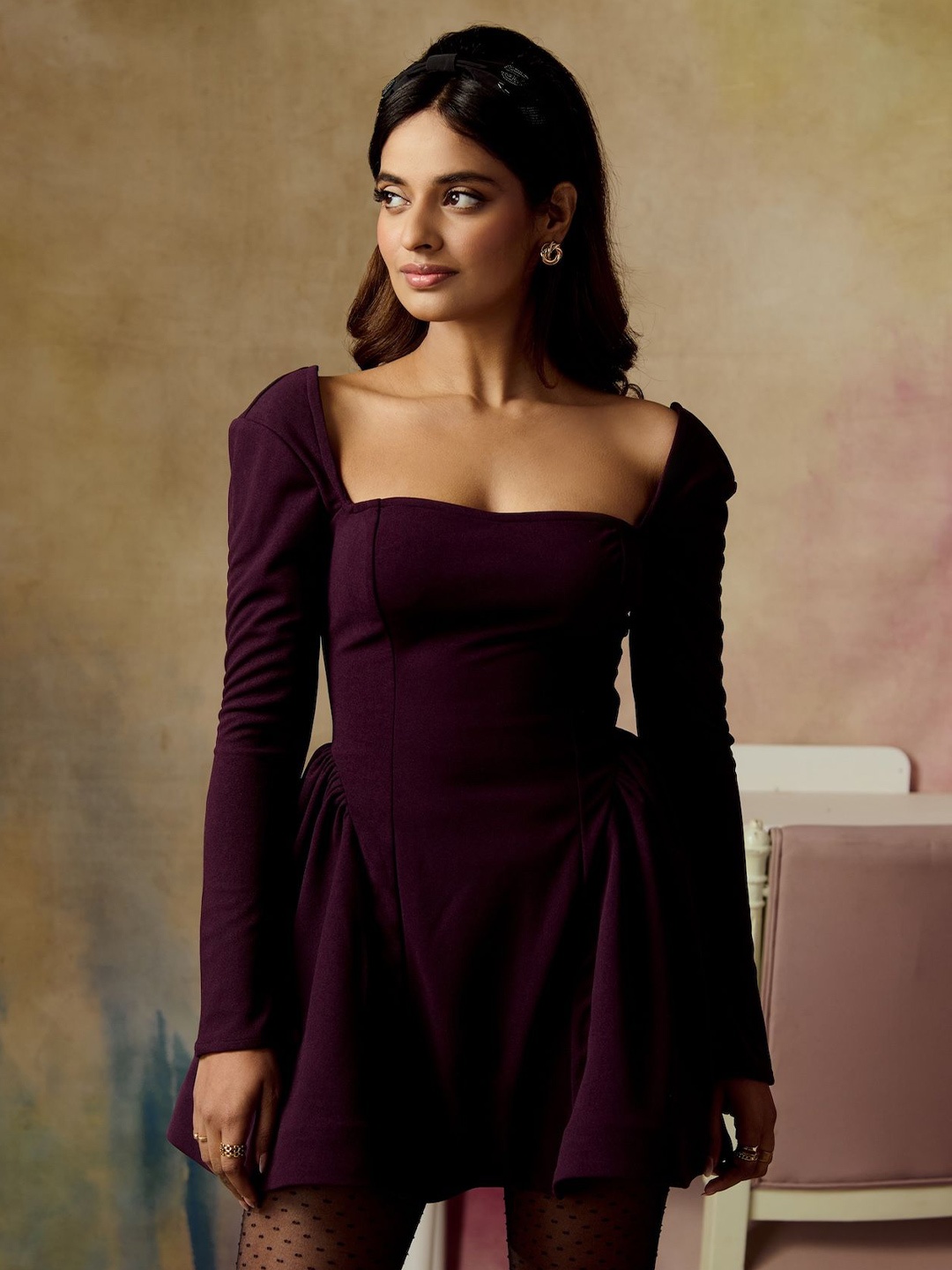 

Lea Clothing Co. Women Frost Wine Structured Mini Dress, Maroon