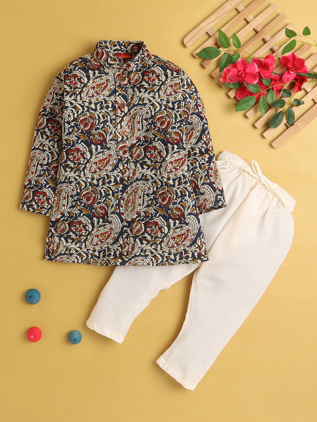 

Jeetethnics Boys Ethnic Motifs Printed Regular Kurta with Pyjamas, Navy blue