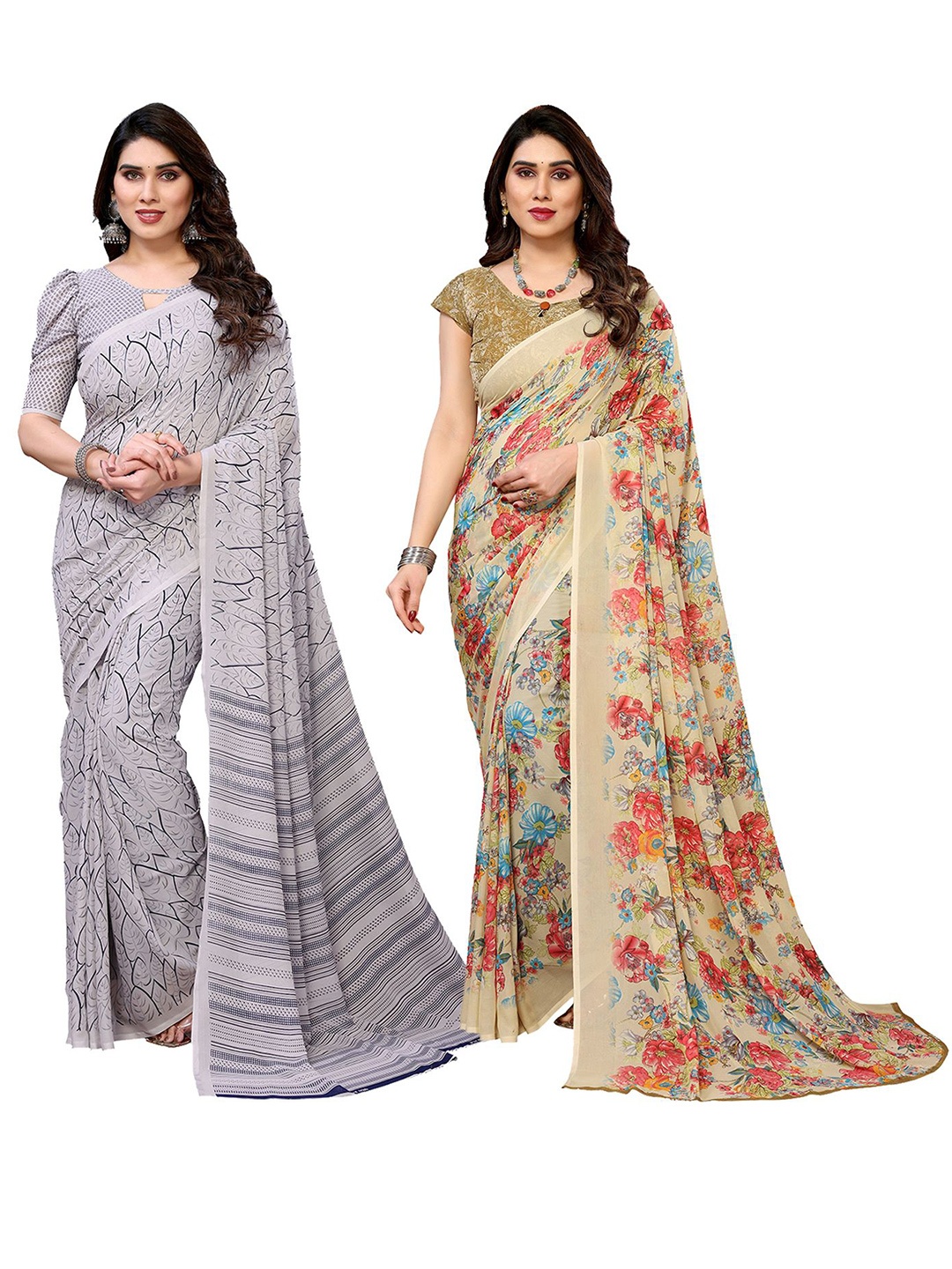 

Moda Rapido Floral Poly Georgette Saree, Grey