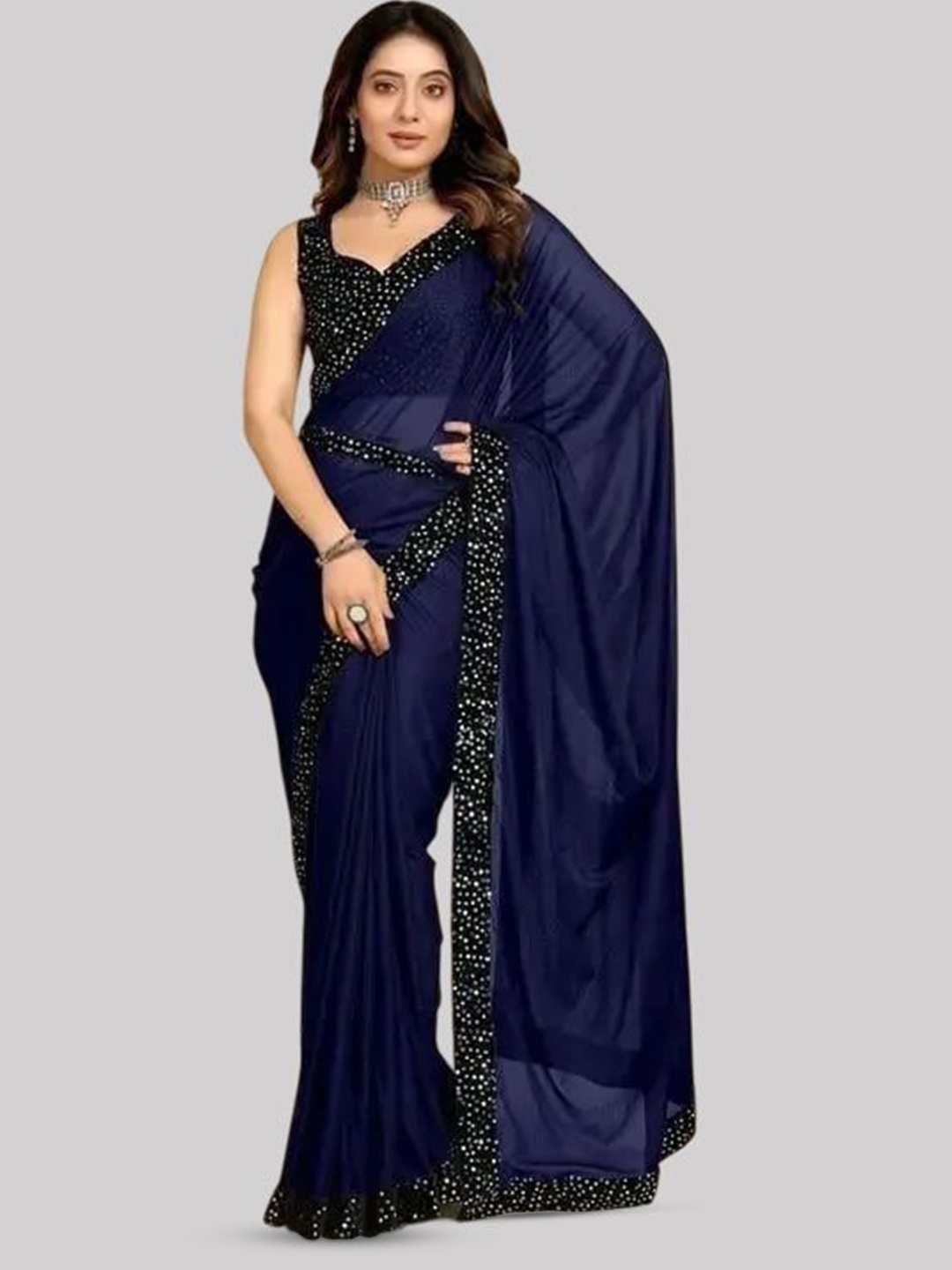 

Caracola Sequinned Saree With Blouse Piece, Navy blue