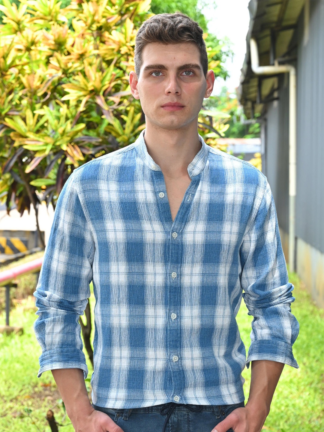 

POE Men Sebastian - Indigo Textured Check Shirt - Blue