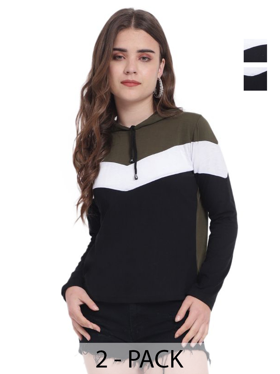 

DEEPMAYRA COLLECTION Women 2 Colourblocked V-Neck Monochrome T-shirt, Multi