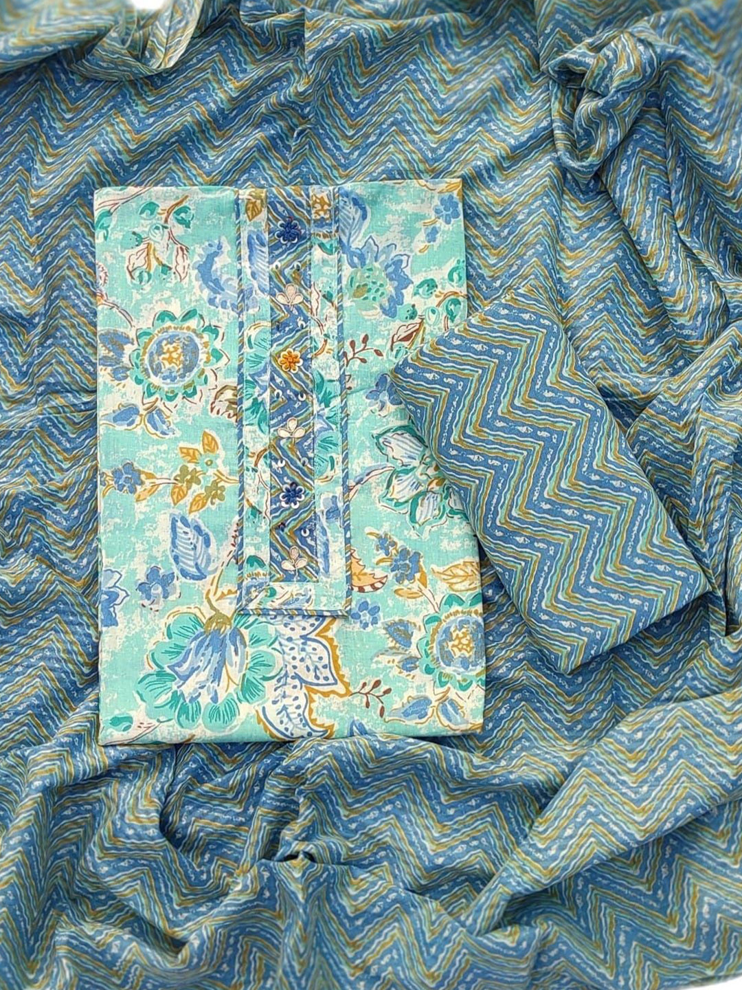 

GC 80 BY GAURI COLLECTION Printed Pure Cotton Unstitched Dress Material, Blue