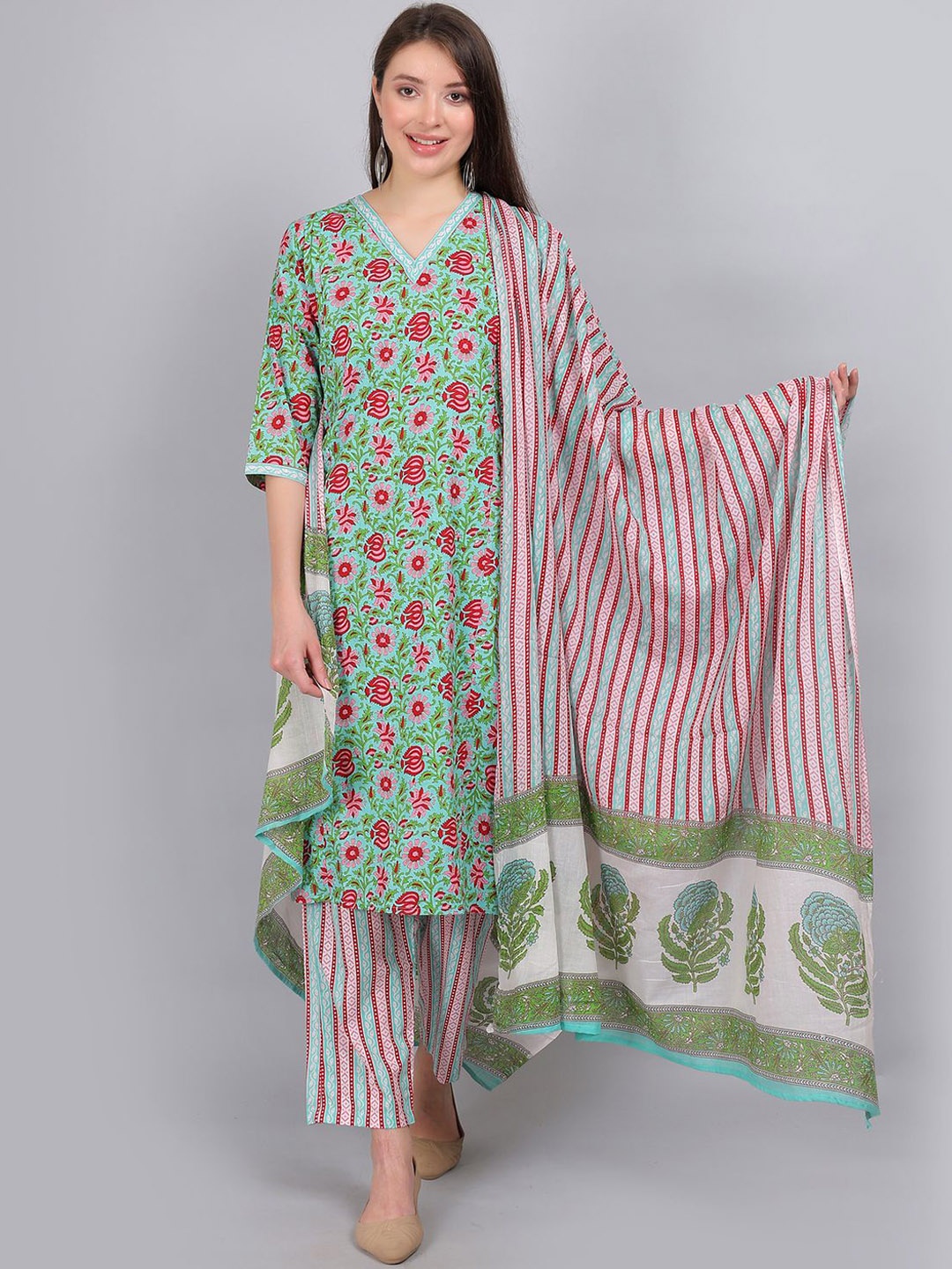 

Moms Ever Women Straight Feeding Kurta Set with Dupatta, Green