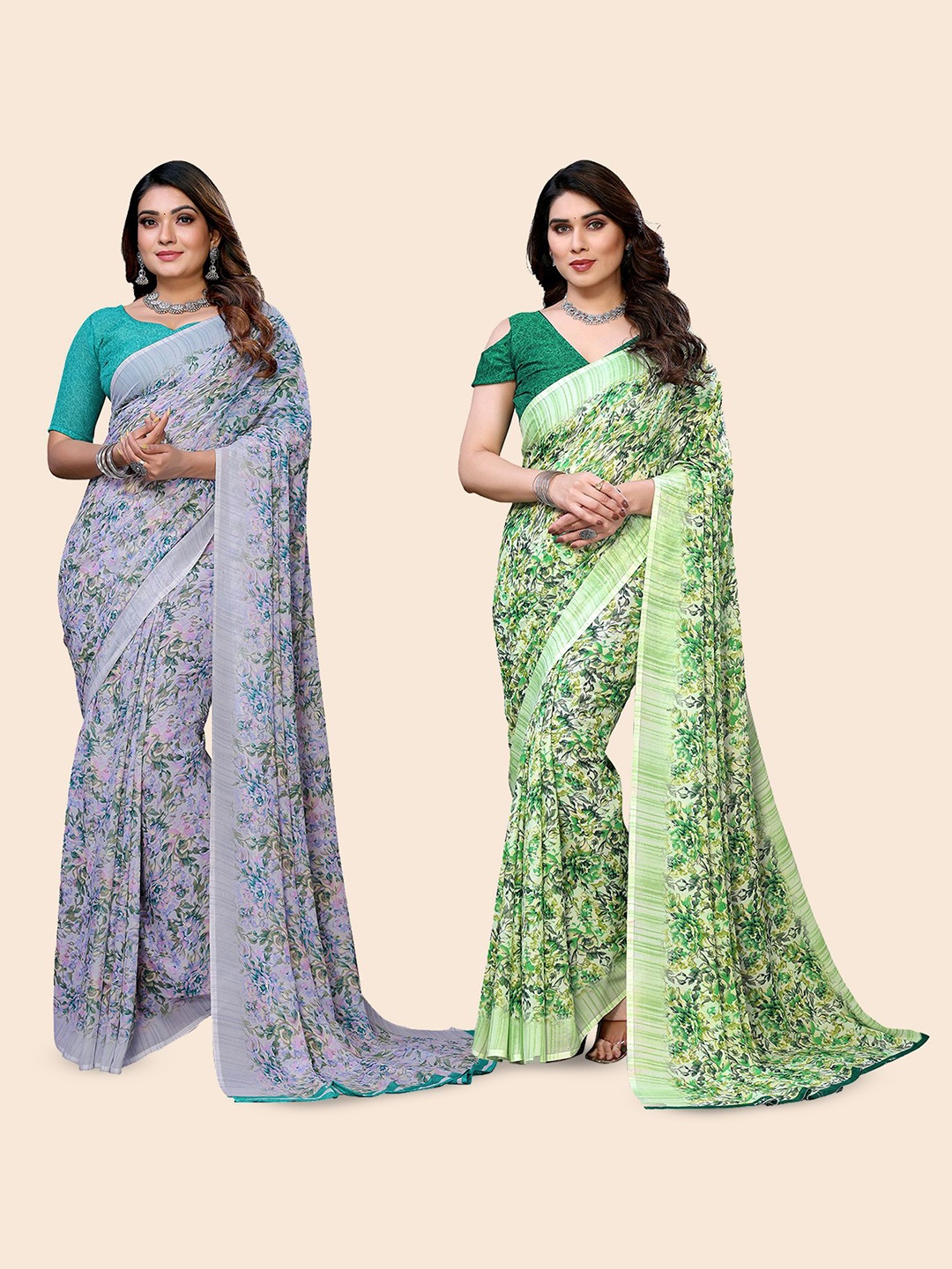 

Moda Rapido Floral Poly Georgette Saree, Green