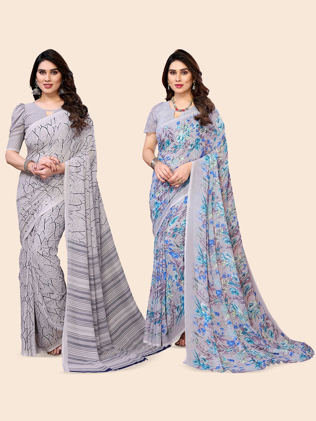 

Moda Rapido Floral Poly Georgette Saree, Blue