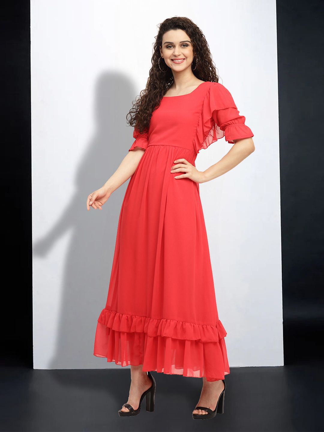 

MISS AYSE Applique Fit & Flare Dress, Red