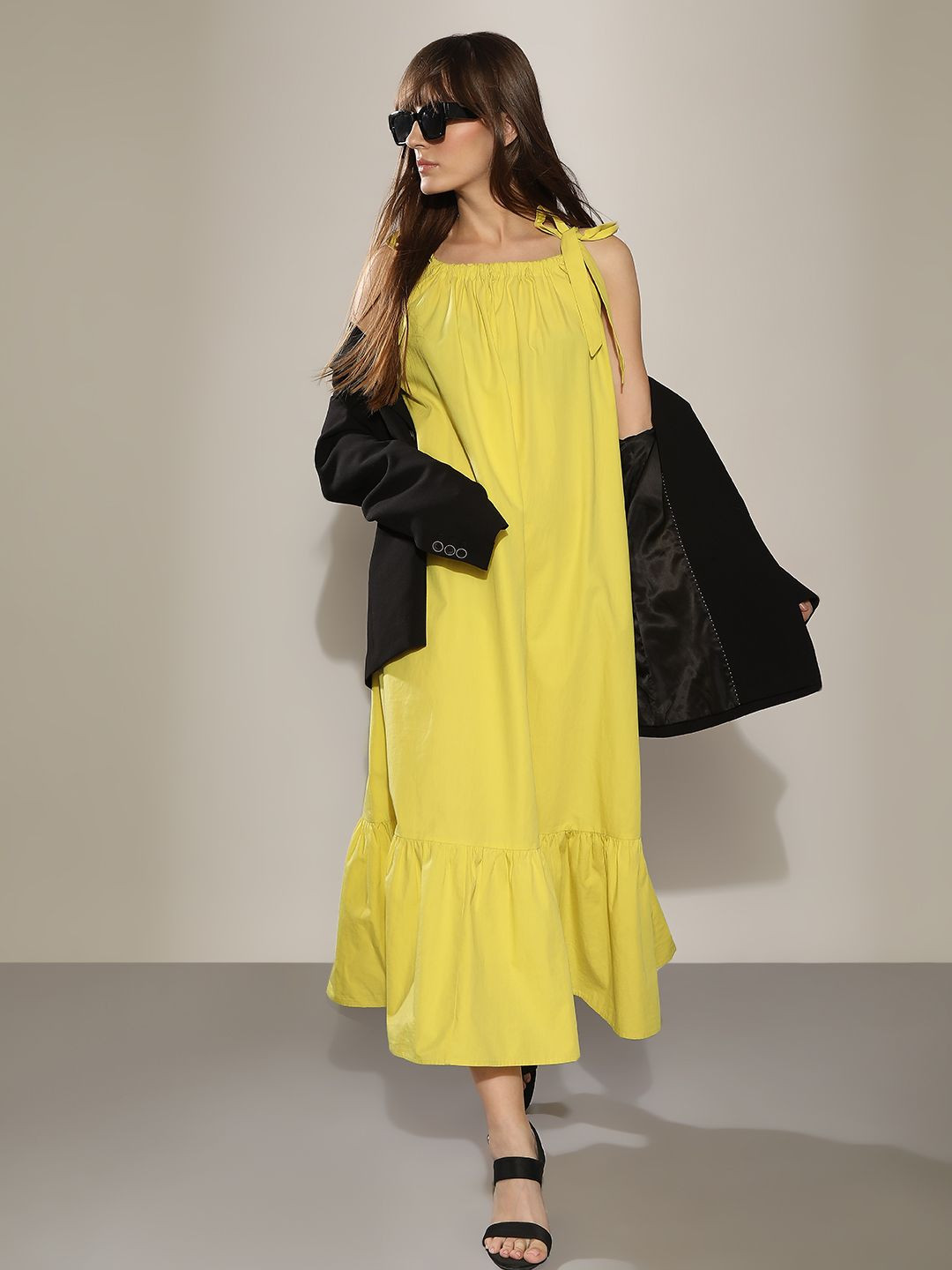 

Vero Moda Shoulder Straps Cotton A-Line Midi Dress, Yellow