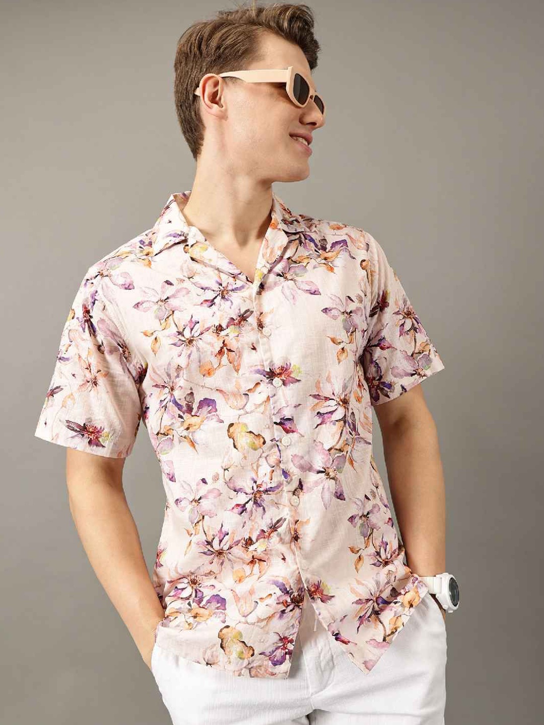 

Jilmil Men Classic Floral Opaque Printed Casual Shirt, Off white