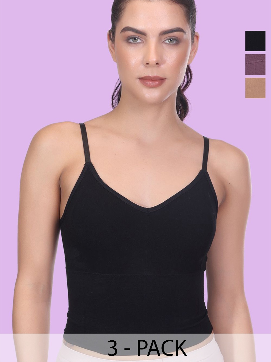 

Amour Secret Women Pack Of 3 Lightly Padded Sports Camisoles, Black