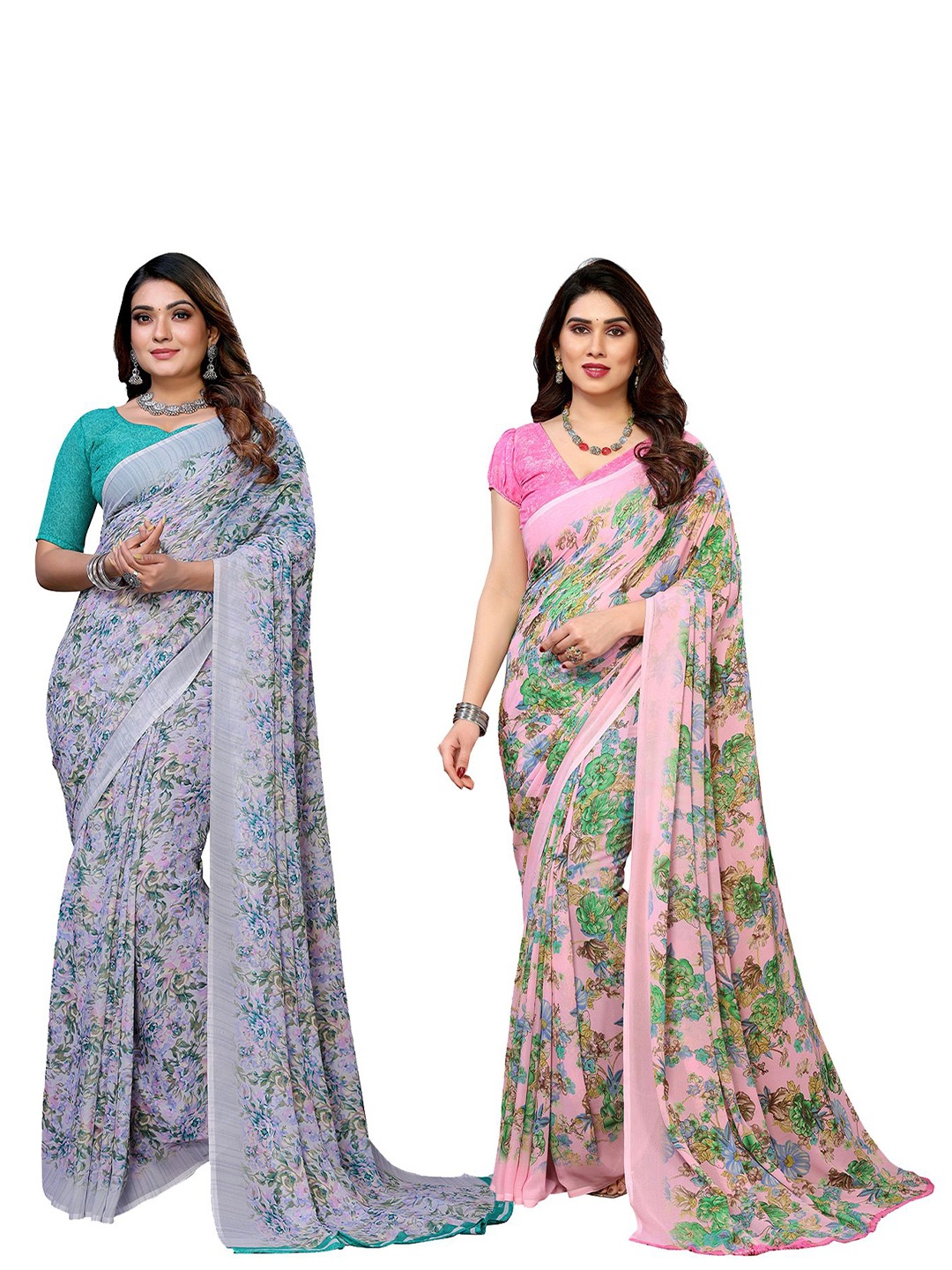 

Moda Rapido Floral Poly Georgette Saree, Pink