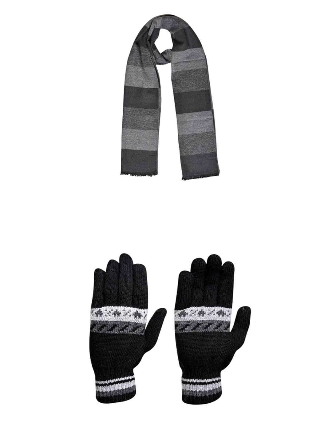 

LOOM LEGACY Men Striped Woollen Winter GloveS With Muffler, Black